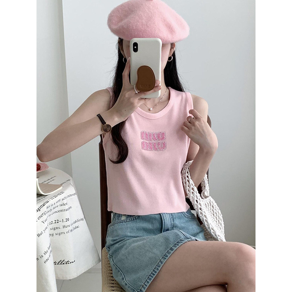 Americano rosa em forma de I camisola feminina roupa interior verão exterior wear magro-ajuste capa seios sem mangas Bot