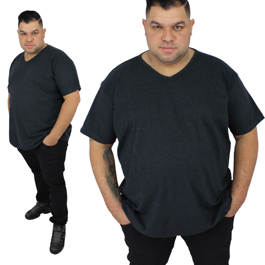 Camiseta Gola V Plus Size Básica Lisa Camisa Algodão Tamanho Extra Grande Tecido Premium