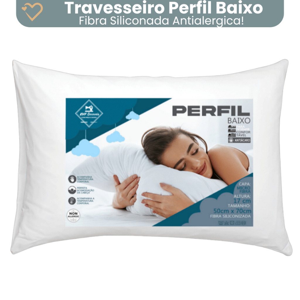 Travesseiro Perfil Baixo Extra Macio 70x50 tecido 100% Micro Premium Almofada Confortavel
