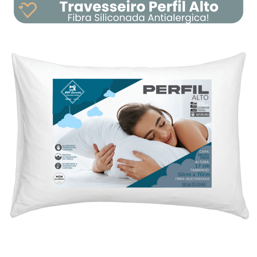 Travesseiro Perfil Alto Extra Macio 70x50 tecido 100% Micro Premium Almofada Confortavel