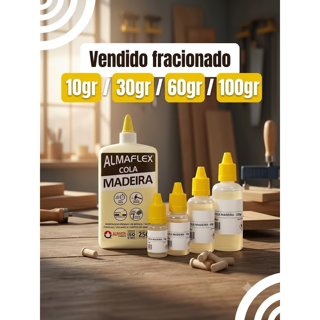 Cola de Madeira Fracionado PVA Almaflex Extra forte Papelão Tecido Reparos MDF Artesanato Marcenaria