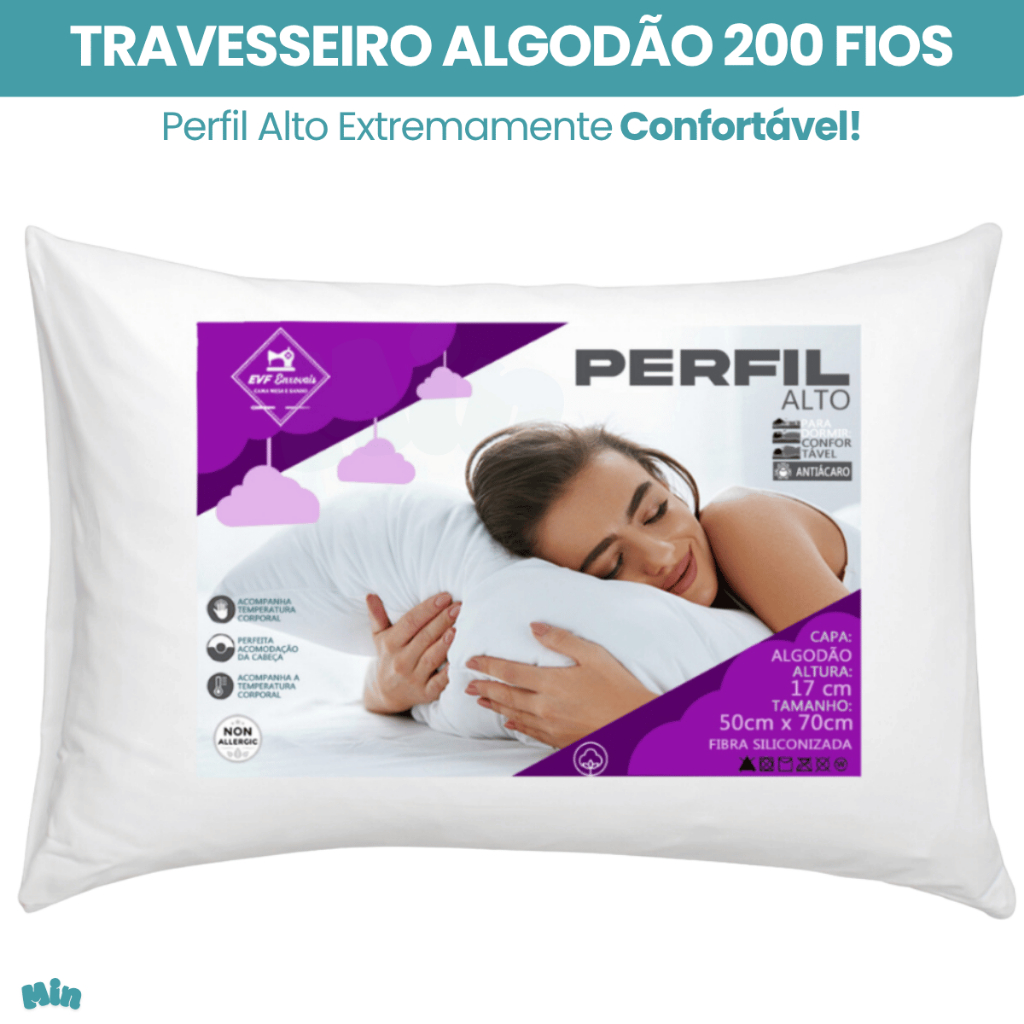 Travesseiro Perfil Baixo Extra Macio 70x50 tecido 100% algodão Antialergico 200 fios Premium