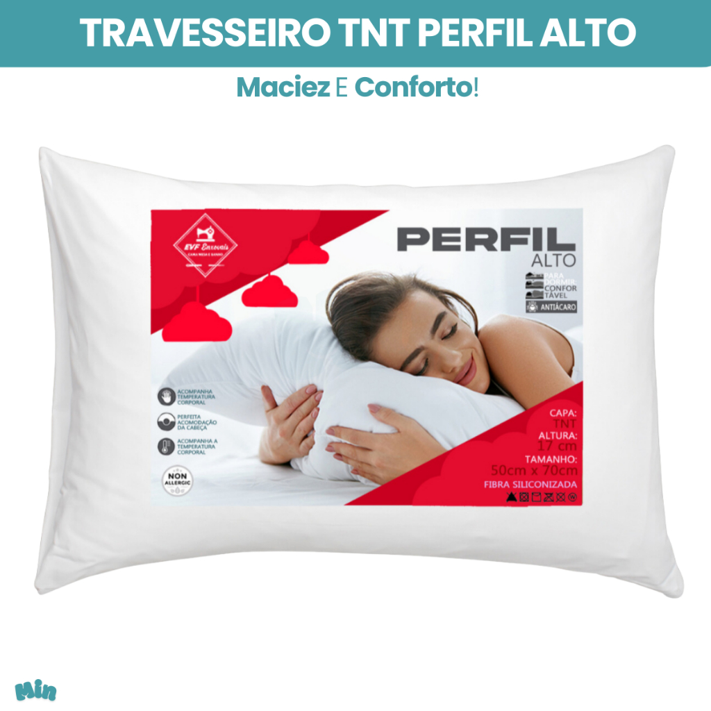 Travesseiro Perfil Alto Extra Macio 70x50 tecido TNT Premium Almofada Cama
