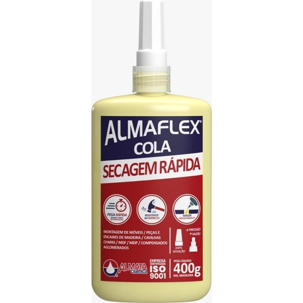 Cola Pva Almaflex 601 Amarela 400 g Secagem Rápida Madeira Laminado Papel Papelão 400g - ENVIOS RÁPIDOS