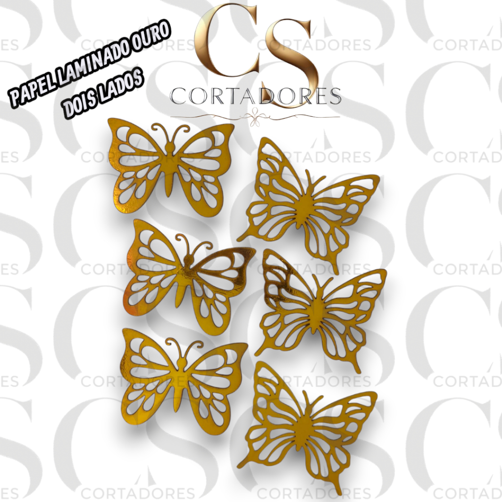 ✨ KIT BORBOLETAS DECORATIVAS EM PAPEL LAMINADO DUPLA FACE – DOURADO OURO DOS DOIS LADOS ✨