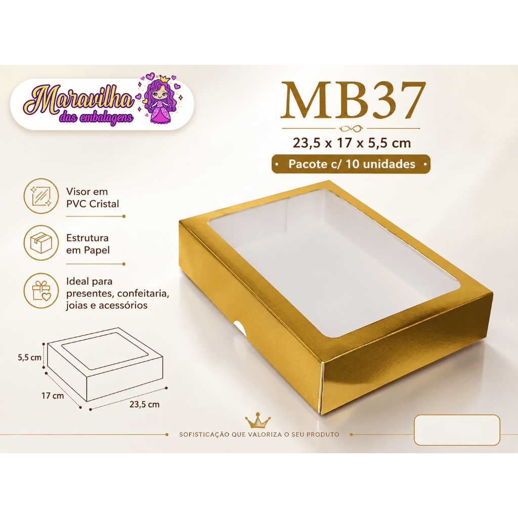 Embalagem MB37 em papel Laminado Colorido 300G - 23,5x17x5,5 cm - Pacote com 10 unidades