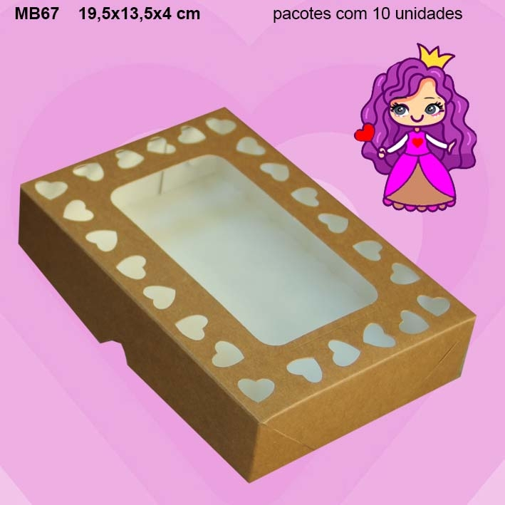 Embalagem MB67 Coração em papel cartão Branco/Kraft e Laminado Colorido- 19,5x13,5x04- pacote com 10 unidades