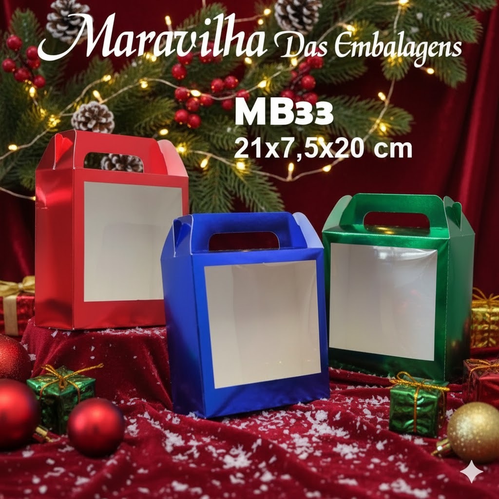 Embalagem MB33 com Visor em papel Cartão 330G Laminado Colorido - 21x7,5x20 cm- Pacotes com 10 unidades