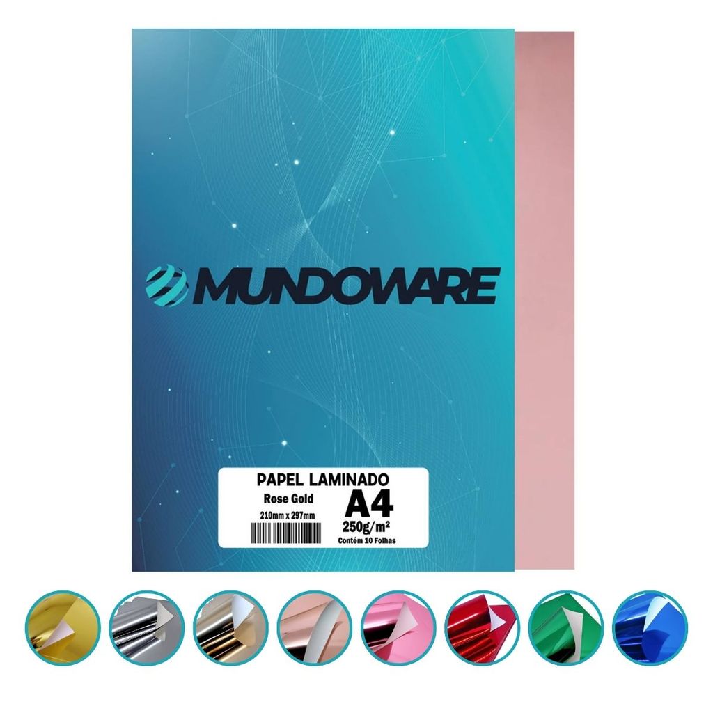 Papel Laminado A4 250g Lamicote para Artesanato Decorações Lembrancinhas com 10 Folhas Mundoware