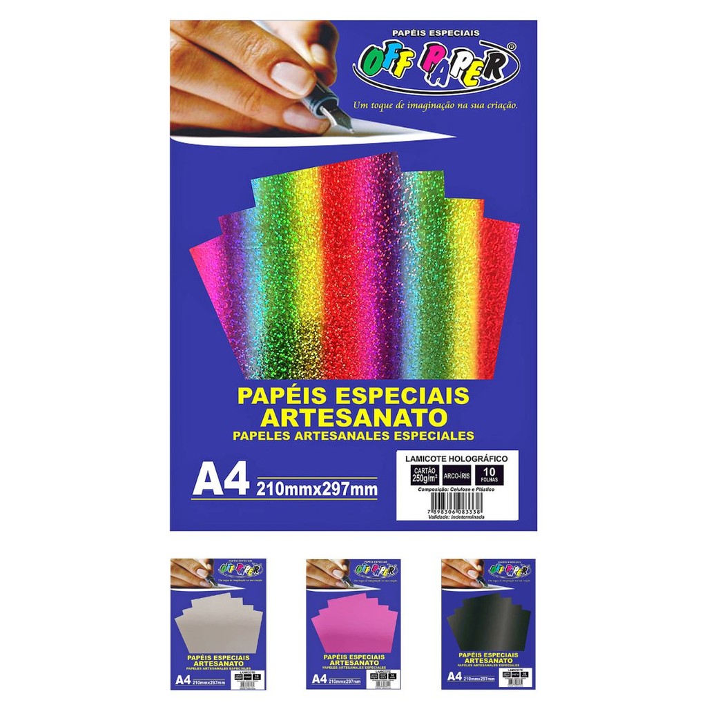 Papel Lamicote A4 250g Laminado para Artesanato Convite Enfeite com 10 Folhas Off Paper