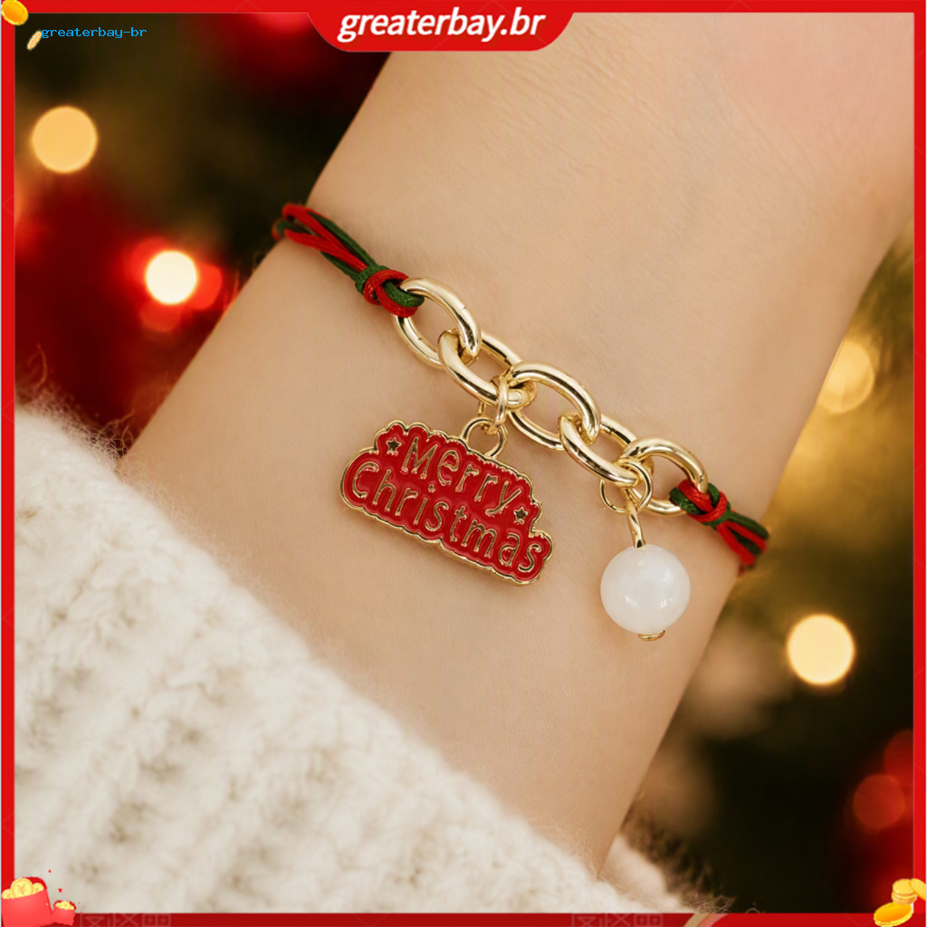 Christmas Bracelets for Women Girls Adjustable Green String Charm Bracelet with Glow the Dark Bead Festive Holiday Jewel