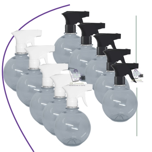 Kit 10 unidades Frascos Pet 330 ml Formato Bola com Válvula Spray Gatilho