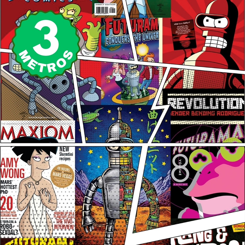 Papel de Parede Adesivo Futurama Desenho Anime Quarto Colorido Geek Lavável 3 Metros