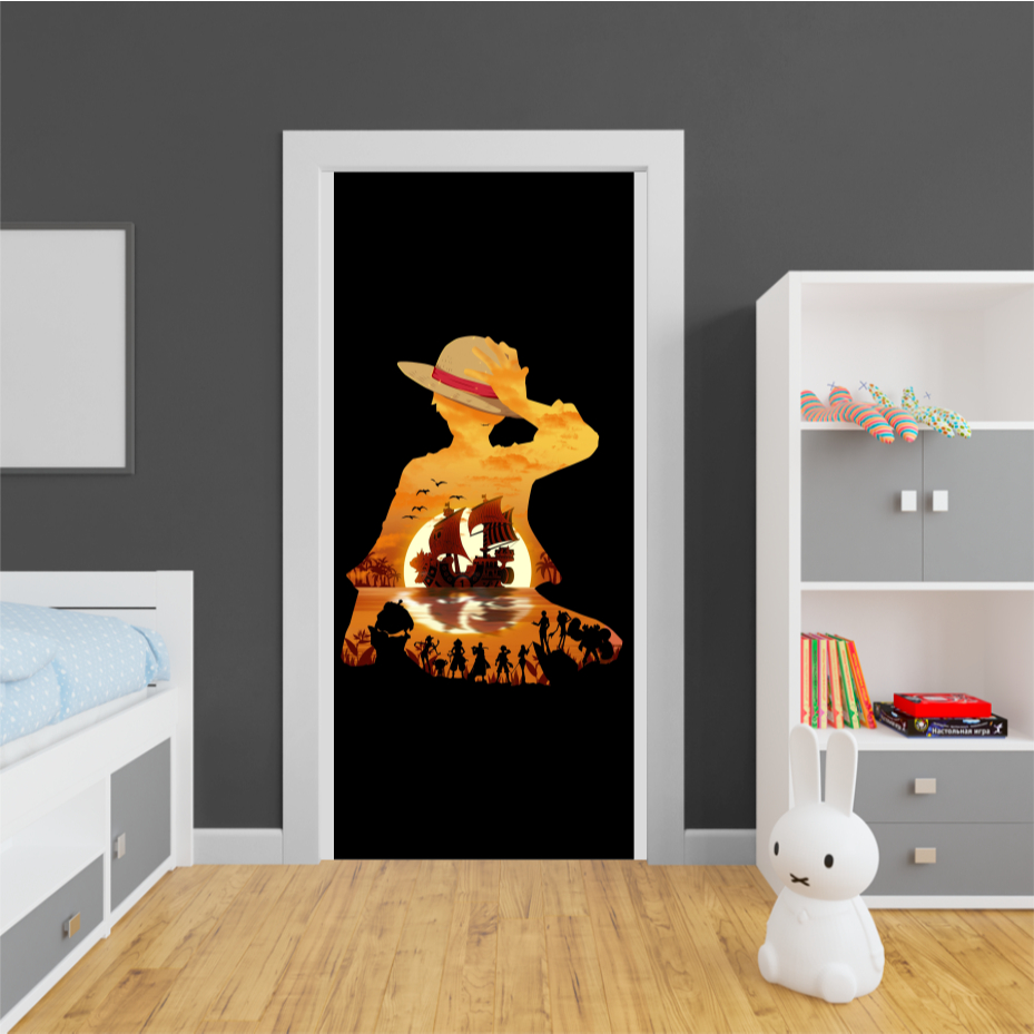 ONE PIECE 01 - Adesivo Para Portas De Madeira Ou Vidro, Anime, desenho, cartoon, aventura, piratas