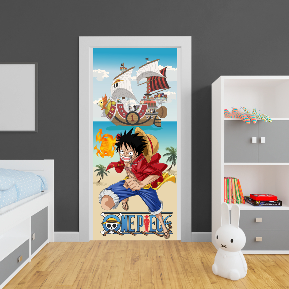 ONE PIECE 06 - Adesivo Para Portas De Madeira Ou Vidro, Anime, desenho, cartoon, aventura, piratas
