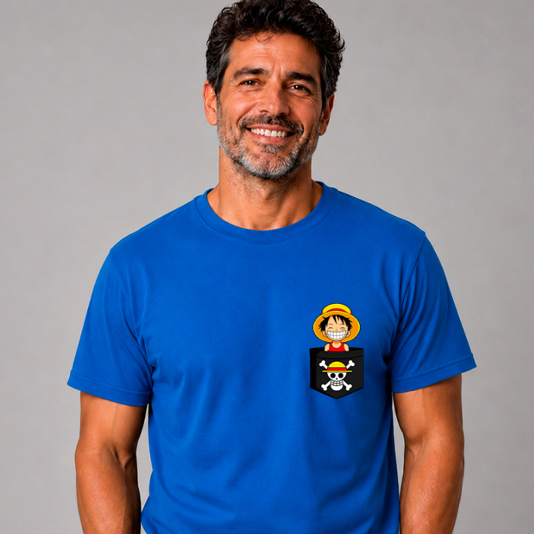 Camiseta ONE PIECE BOLSO Monkey D. Luffy Algodão Unissex Anime Mangá Cultura Nerd Desenho Japonês