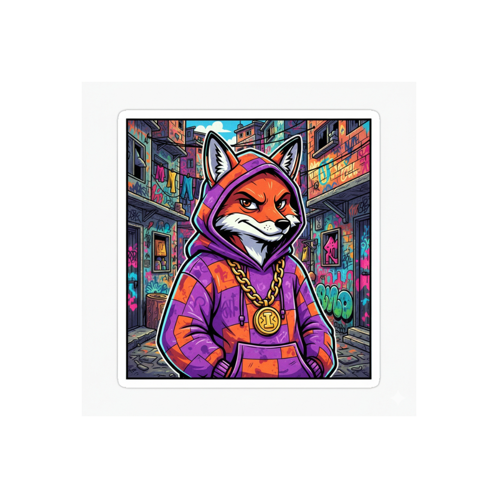 Adesivo Sticker Raposa de Moletom Roxo e Corrente - Estética Furry Trap