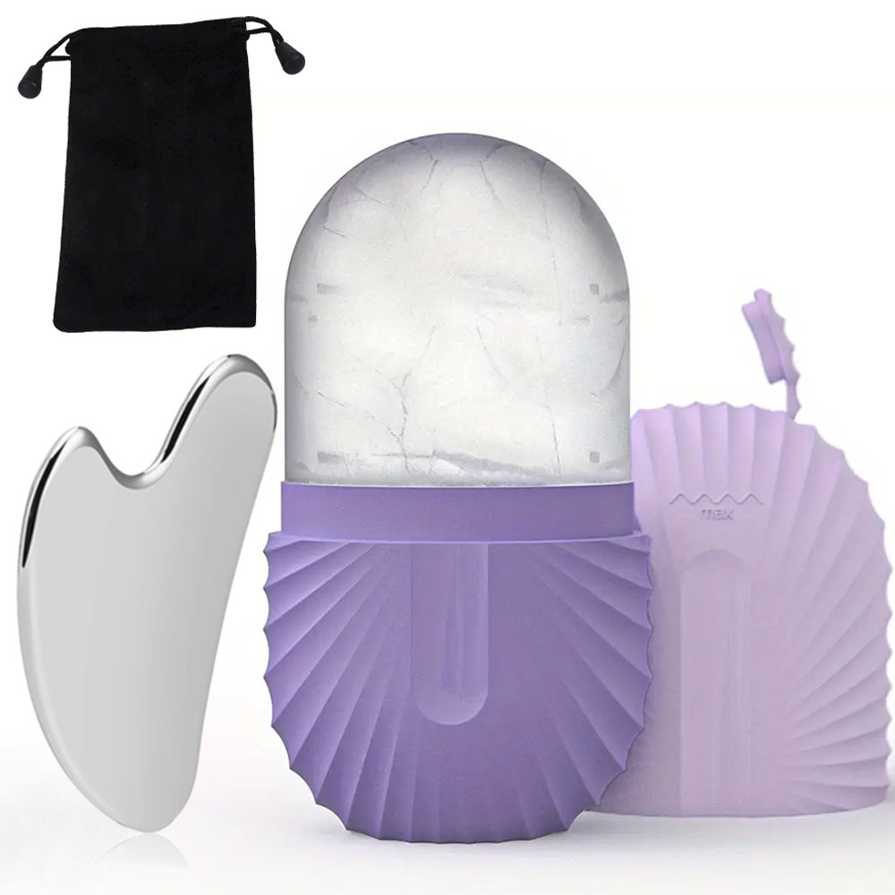 Conjunto de Ferramentas de Rolo de Face de Aço Inoxidável e Gua Sha – Massager Facial Reutilizável Refrescante para