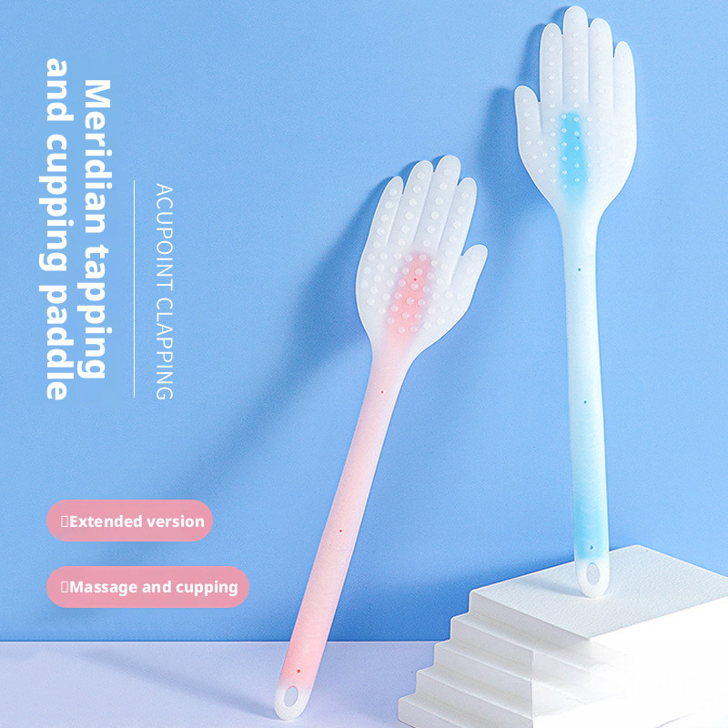 Silicone Palm Gua Sha Pat Meridian Taping Back Massager Com Gráfico De Pontos De Acupuntura E Óleo De Massagem