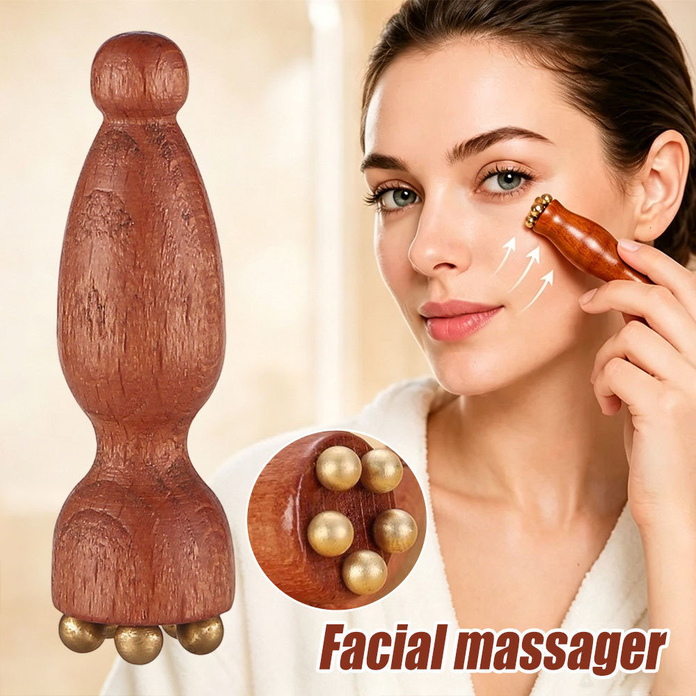 Gua Sha Eye Massager Latão Lotus Pod Vara De Massagem De Madeira Para Redução De Rugas Rosto Suave Manchas Usadas