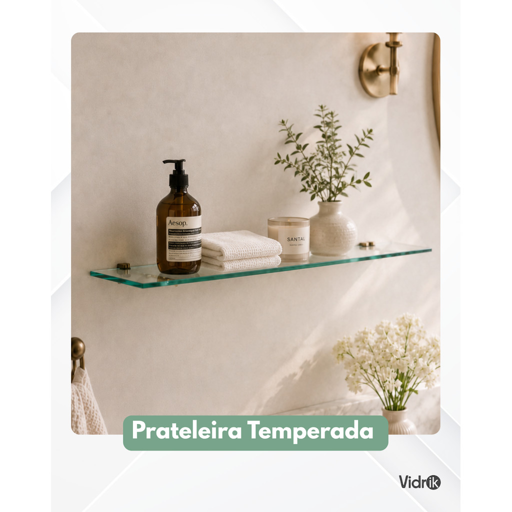 PRATELEIRA TEMPERADA  50X15 INCOLOR 8 MM