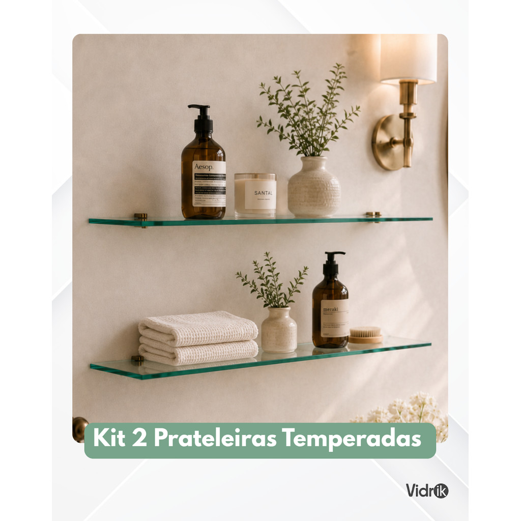 KIT 2 PRATELEIRAS TEMPERADA  50X15 INCOLOR 8 MM