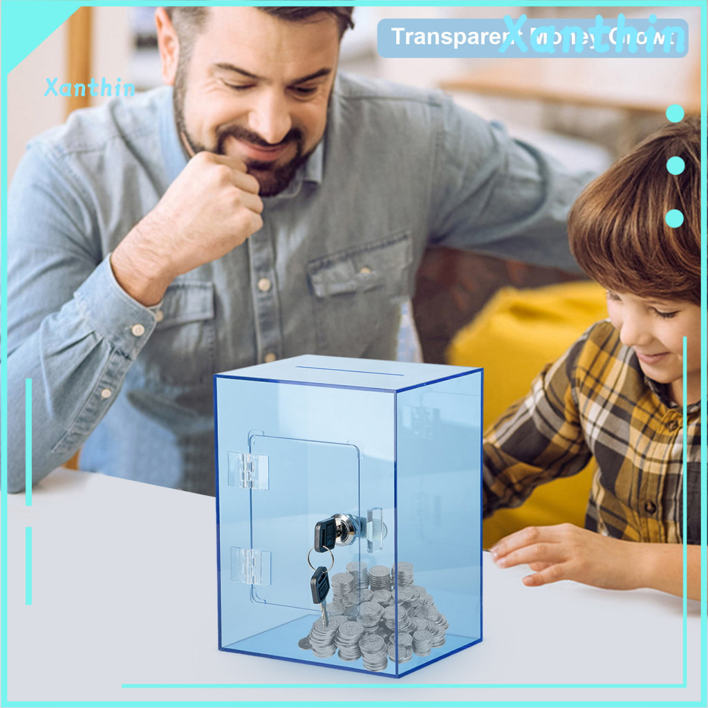 Key Lock Money Box Transparent Piggy Bank Acrylic with – Capacity Saving for Kids Adults Openable Coin Cash Container