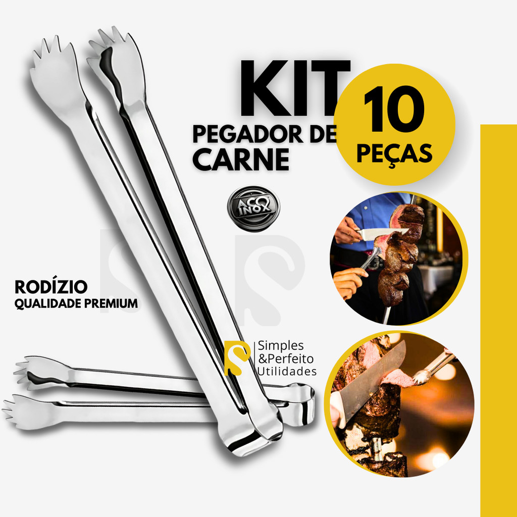 Kit 10 Unidades – Pegador de Carne Inox 12,5cm Pequeno Churrascaria Rodízios  Buffet Restaurante