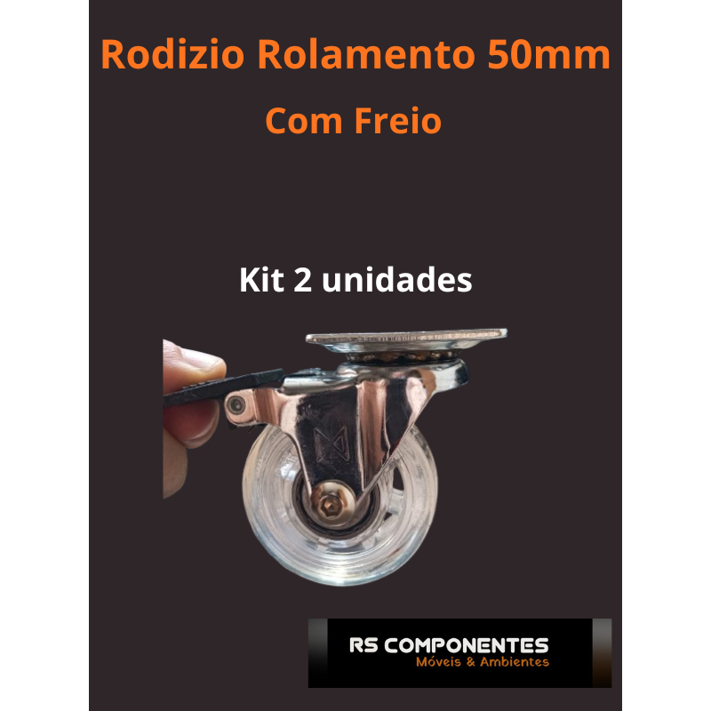 Kit 2 Rodízios Giratórios Silicone 50mm com Rolamento Metalnox