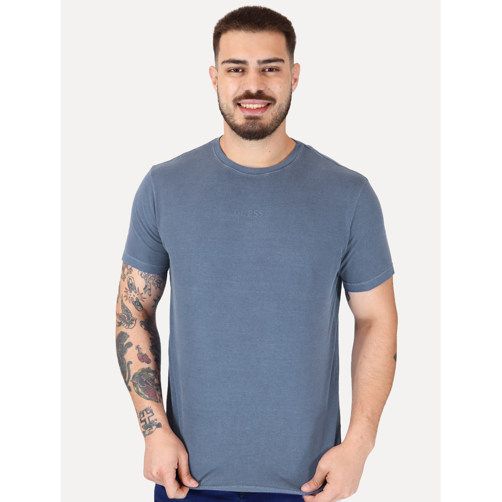 Camiseta Guess Original Masculina Rubber Est.1981 Stoned Azul Escuro M221RTSKP02A BLLY