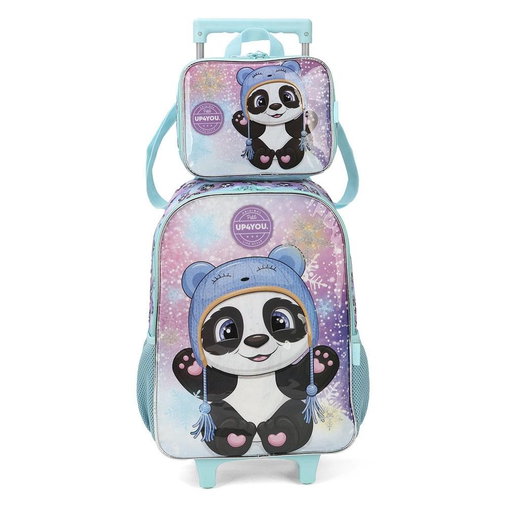 Kit Mochila Car + Lancheira Panda Verde Up4You Petit Luxcel