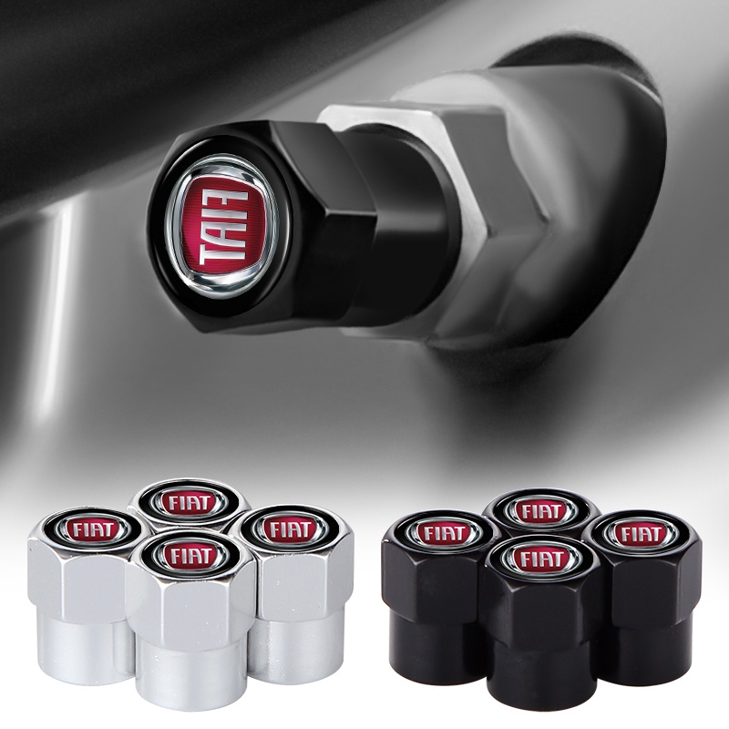 4pcs Silver Ou Black Metal Car Pneus Tampa De Ar De Hexágono Do Núcleo Da Válvula Com Logotipo Carro Para Fiat Panda Bravo
