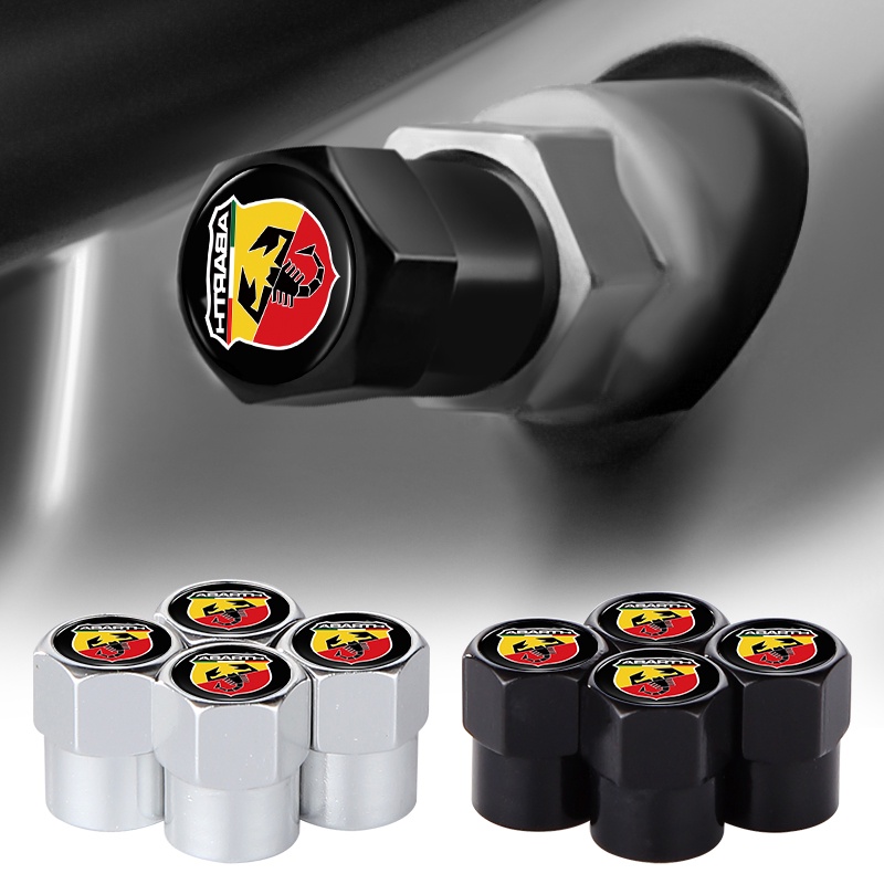 4pcs/set Metal Car Tire Air Cap Preto/Prata Hexágono Para Carro Tampa Da Válvula ABARTH 500 Panda