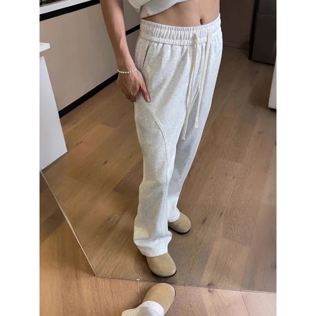Branco cinza cleanfit americano cinza Sweatpants masculino início do outono Drape preguiçoso calças soltas alongadas cal