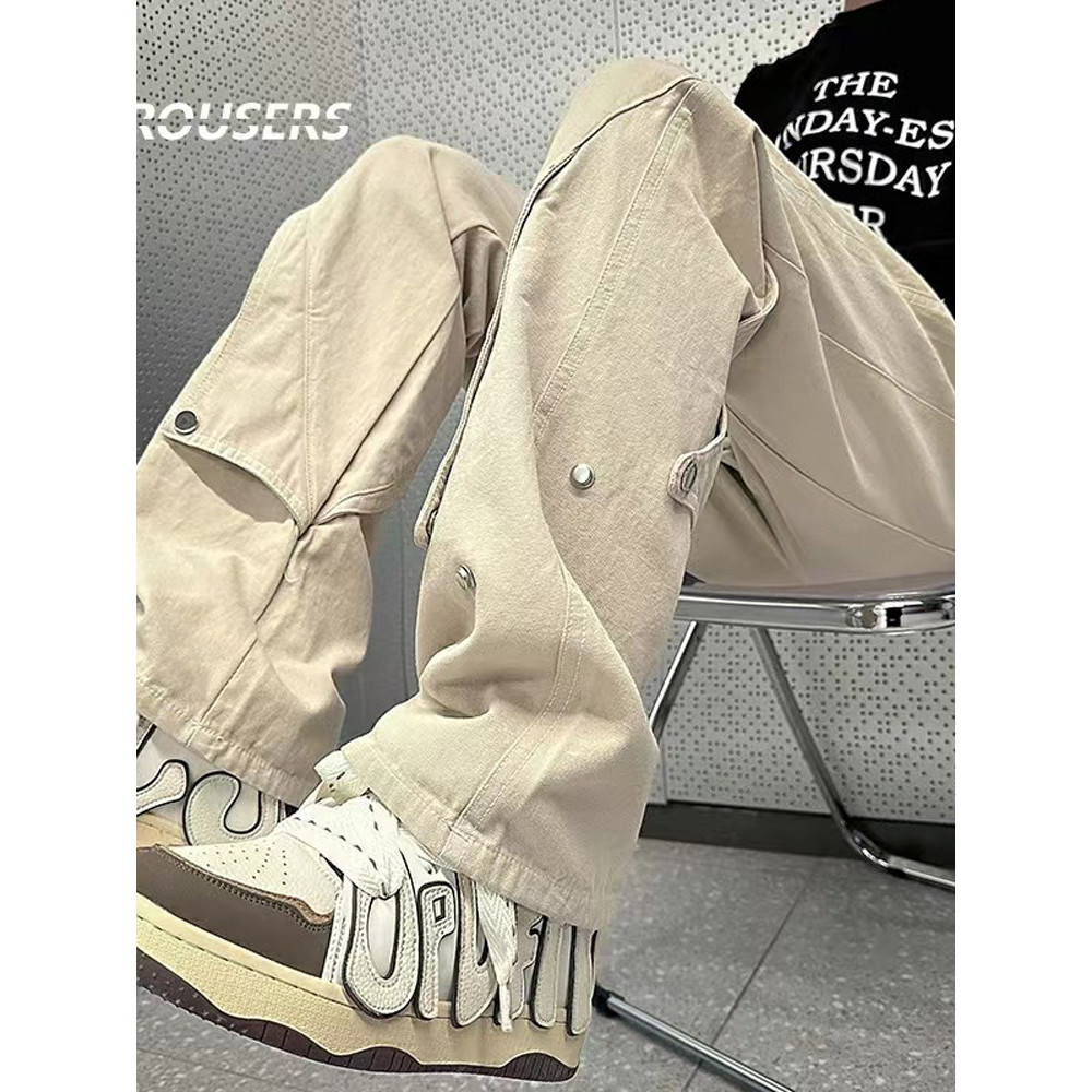 Macacão cáqui calças masculinas high street vibe primavera outono cleanfit em linha reta street Wear bonito high-End cal