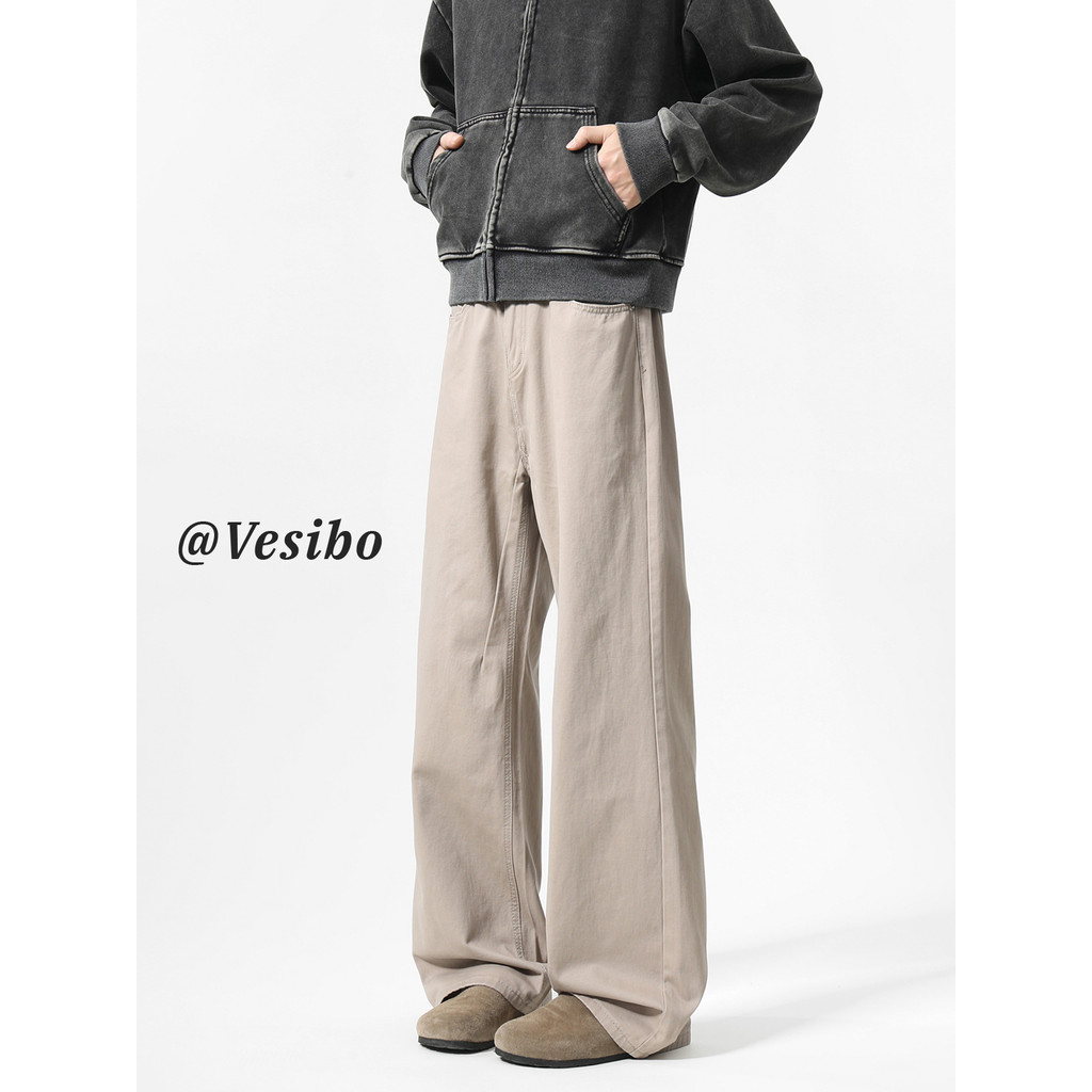 Americano cleanfit calças casuais dos homens outono Street Wear Retro cor sólida solto chão esfregar calças retas calças