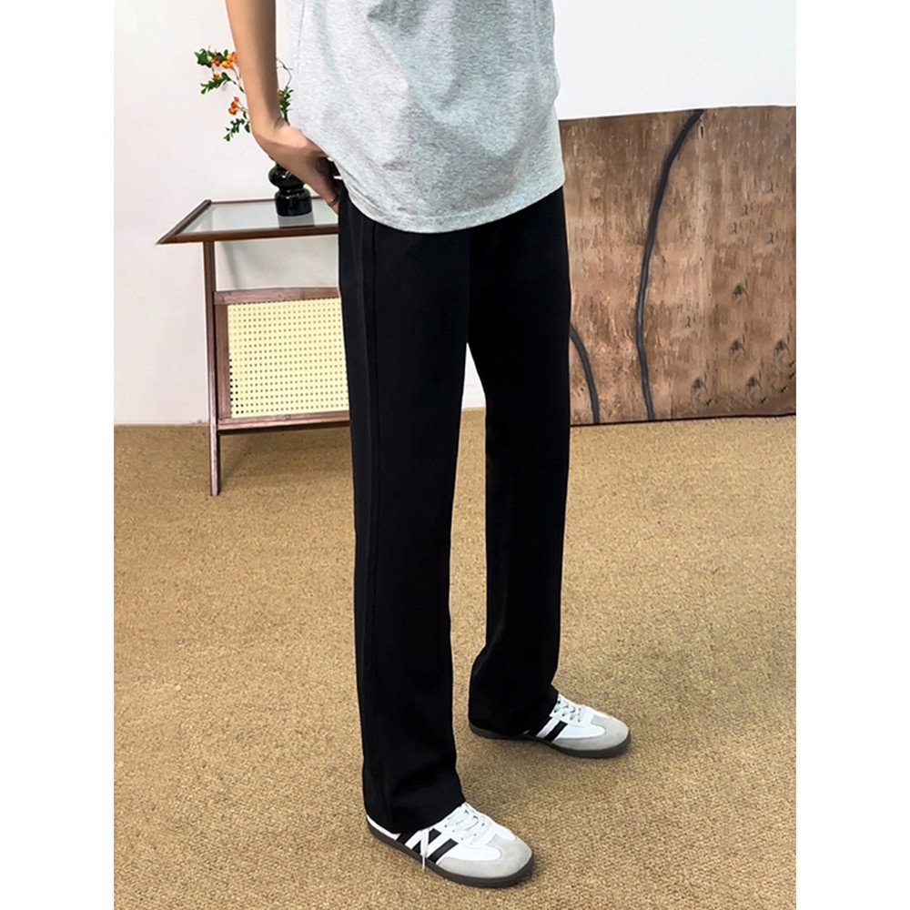 Calças masculinas de seda gelo preto puro outono cleanfit Drape estreita calças retas casuais ligeiramente aba terno cal