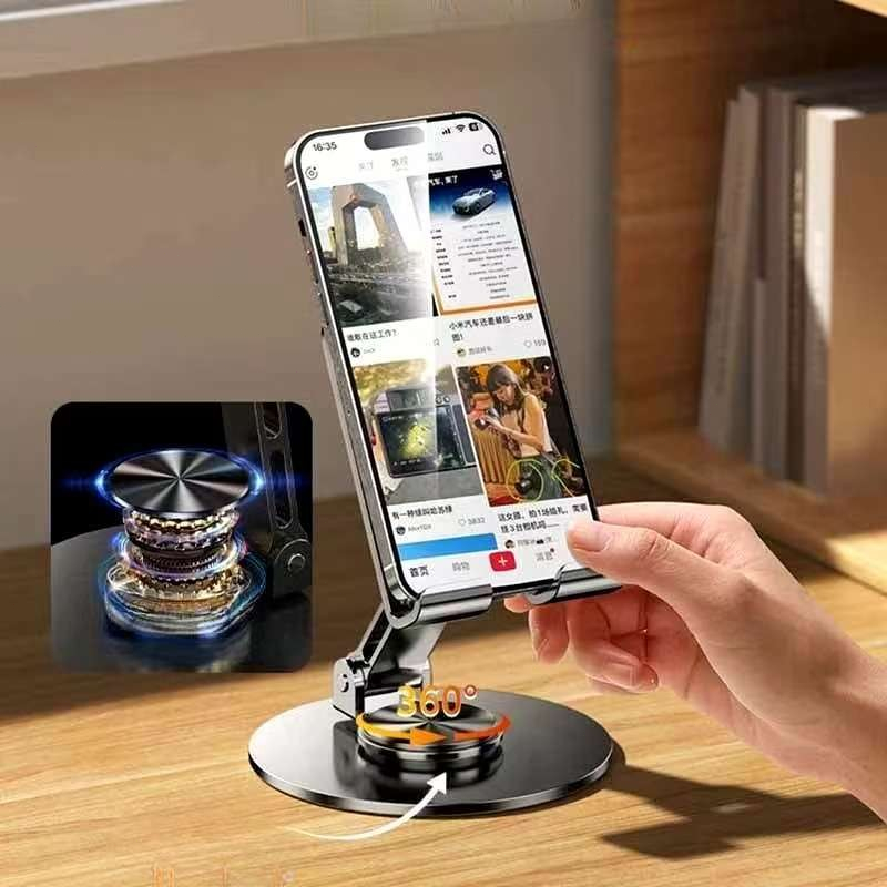 O portador de telefone dobrável feito de material metal pode girar 360° e também pode ser usado para uso de comprimidos