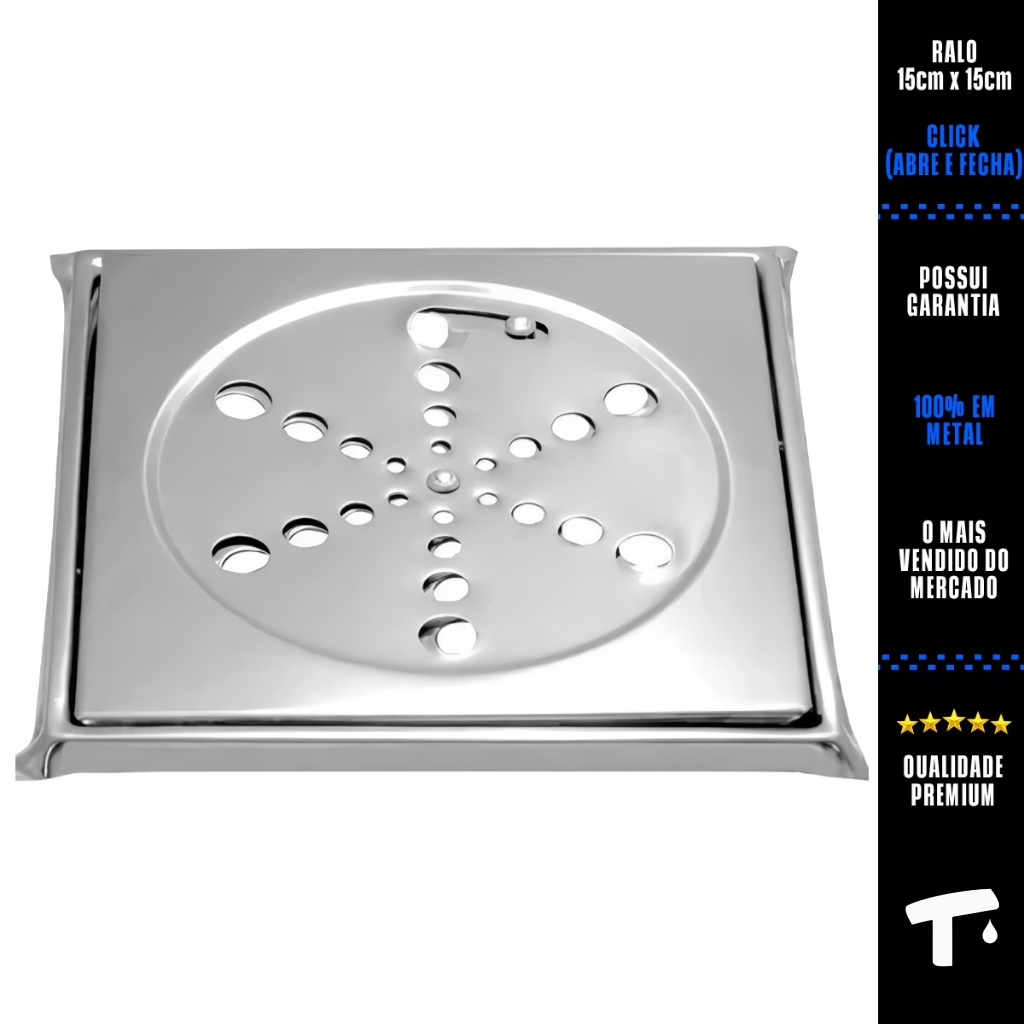 Ralo Grelha Tampa Inox Abre Fecha De Girar 15x15 E Suporte Ralo Rotativo Banheiro