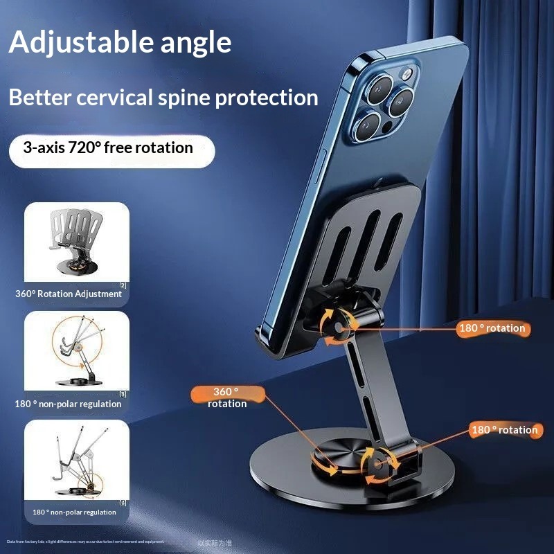 Suporte de telefone de metal para mesa, preguiçoso e dobrável, pode girar 60 graus, suporte para tablet e transmissão ao
