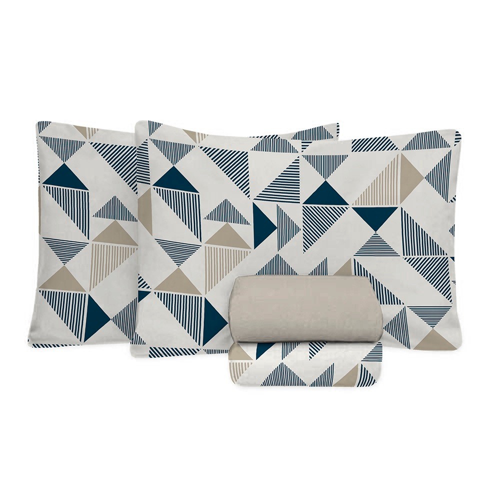 Jogo Cama Queen 4pc Algodão 150 Fios Khaki 7873 Estamparia