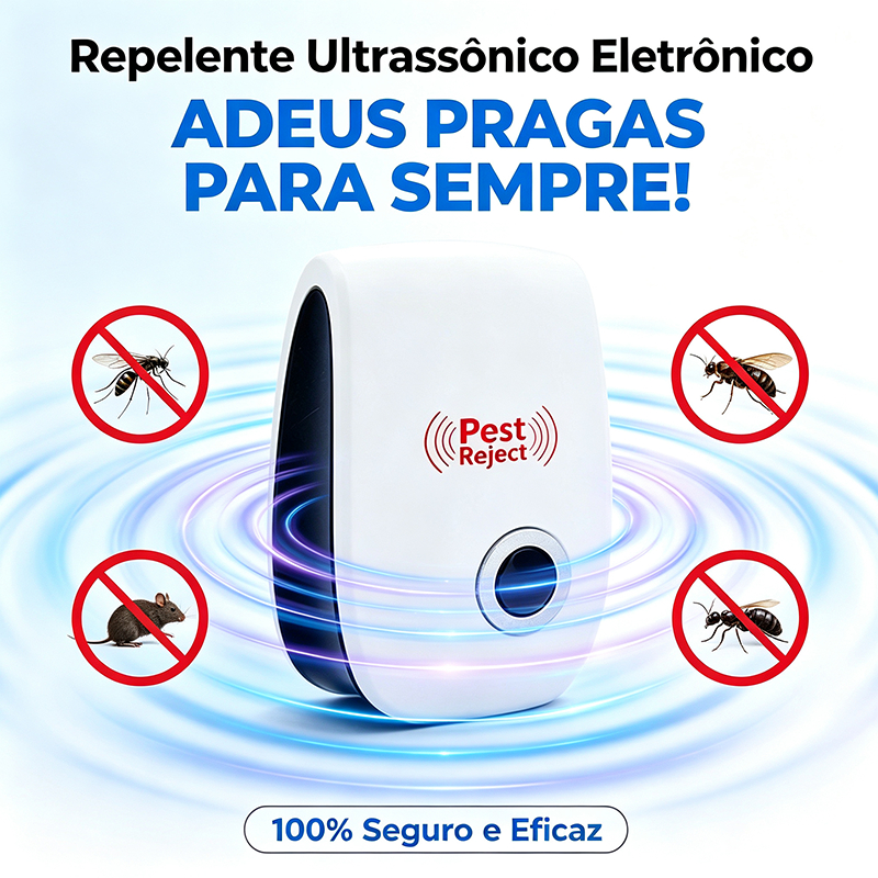 Repelente Ultrassônico Eletrônico 100% Seguro e Eficaz, Afasta Ratos Moscas Formigas e Baratas, Aparelho Sem Tóxico para