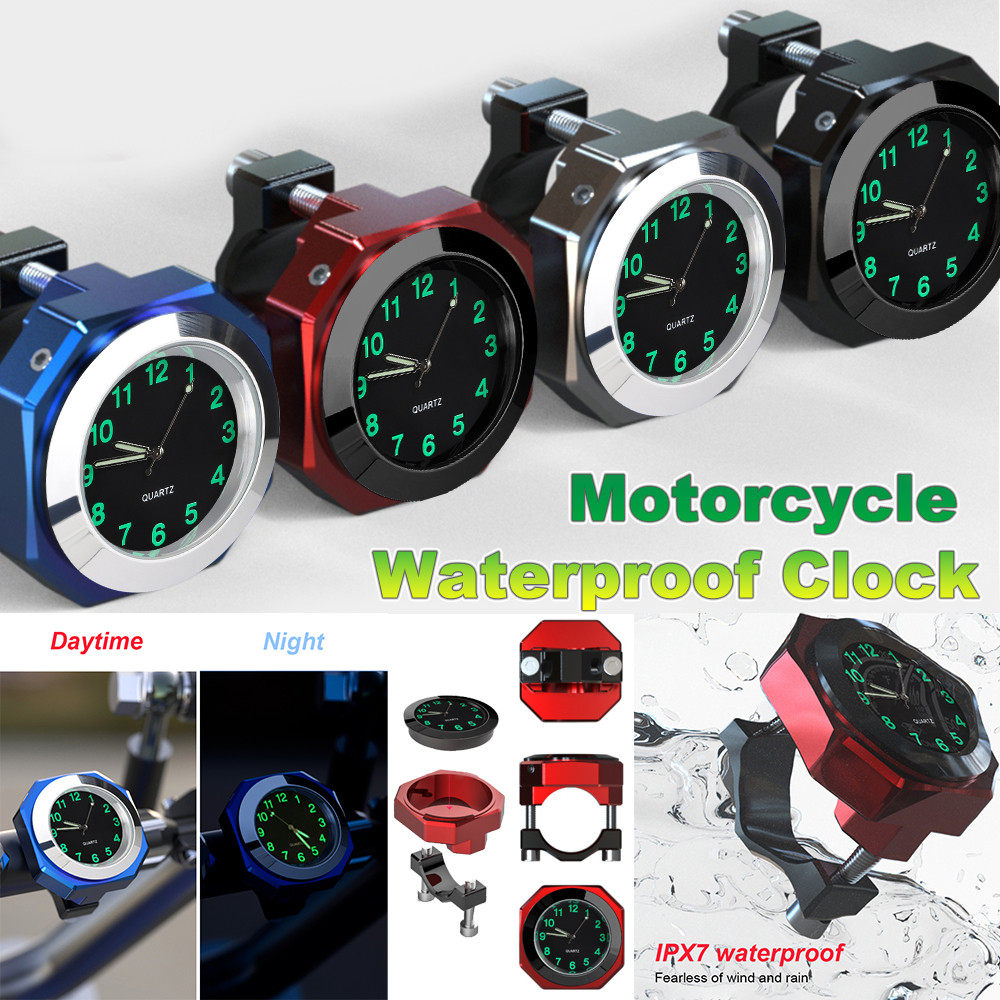 Universal 22-28mm À Prova Dwaterproof Água Motocicleta Bicicleta Guiador Relógio De Montagem Tempo Alumínio Com Fivela Mesa Cromada De Alta Qualidade