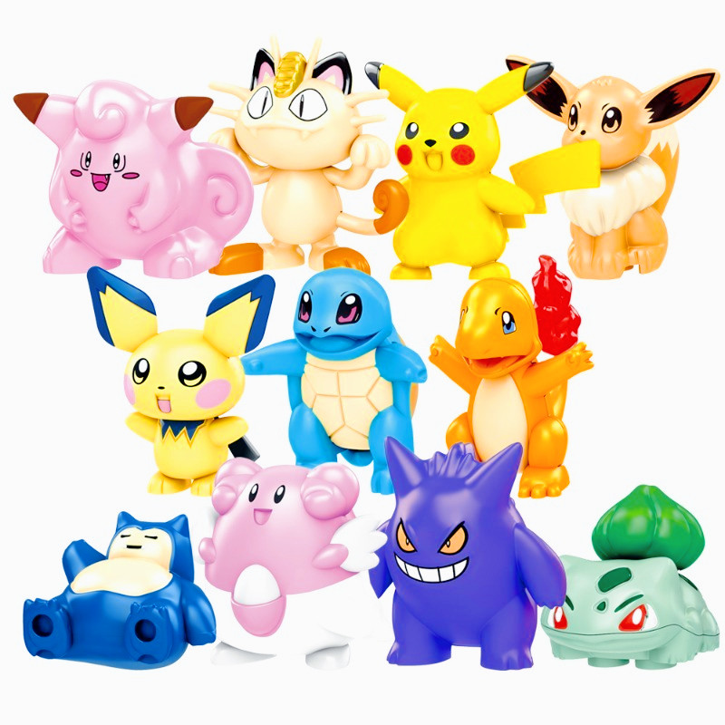 Anime Japonês Blissey Pichu Clefairy Snorlax Squirtle Meowth Charmander Gengar Bulbasaur Eevee Bloco De Construção Para
