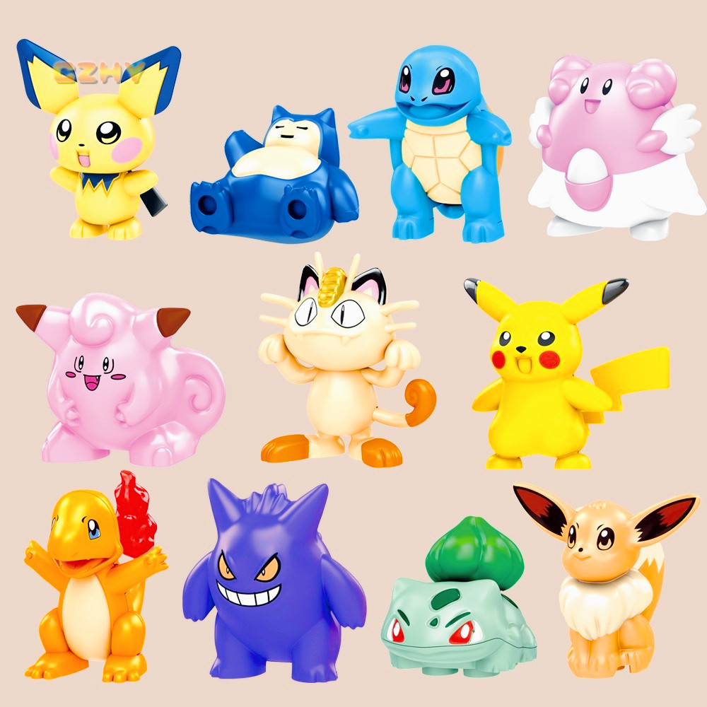 Bonito Snorlax Squirtle Bessey Pichu Clefairy Meowth Charmander Gengar Bulbasaur Eevee Bloco Crianças Brinquedos Present