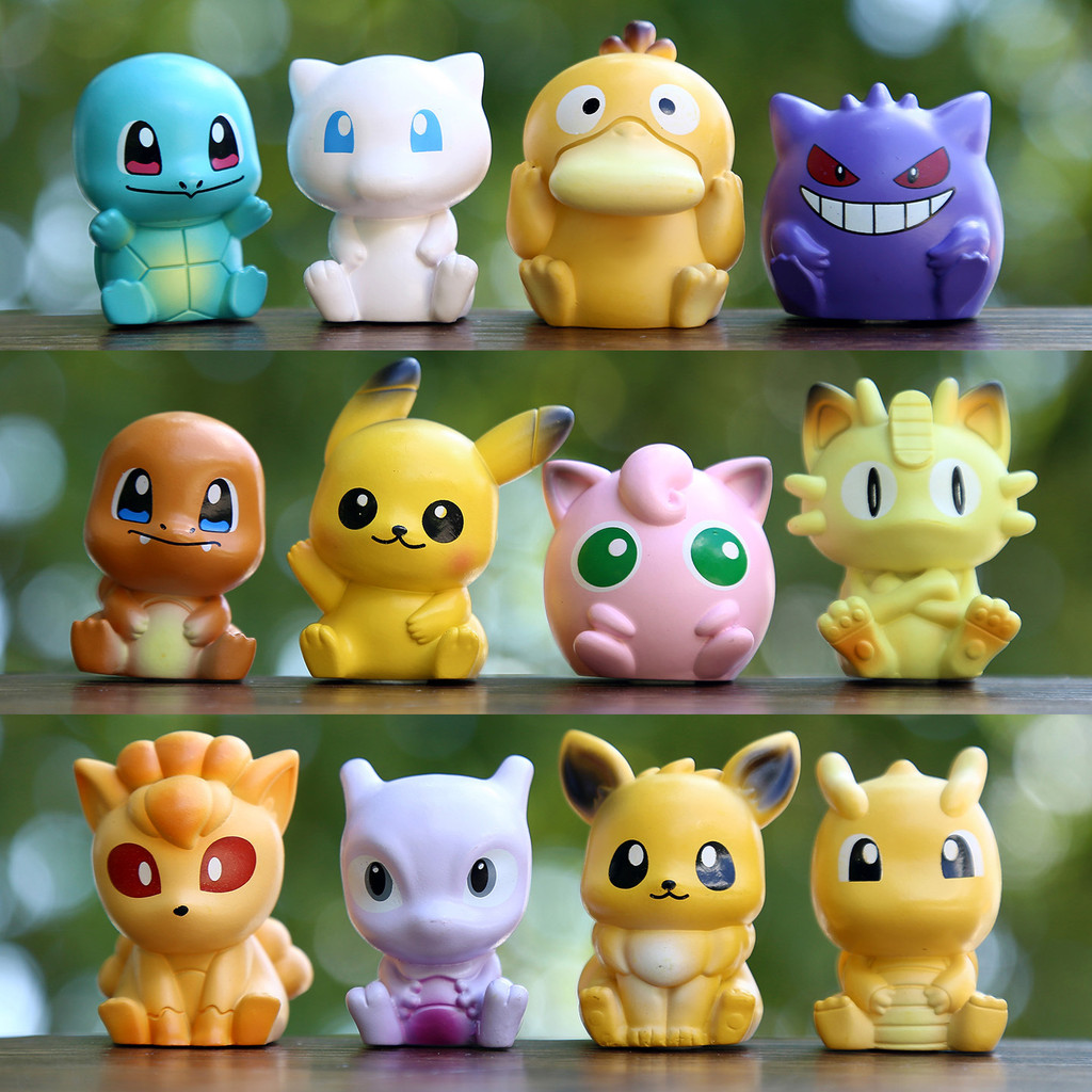 12 Pçs/Set Anime Resina Boneca Fofa Mini Figura Psyduck Gengar Squirtle Mew Charmander Jigglypuff Meowth Vulpix Mewtwo E