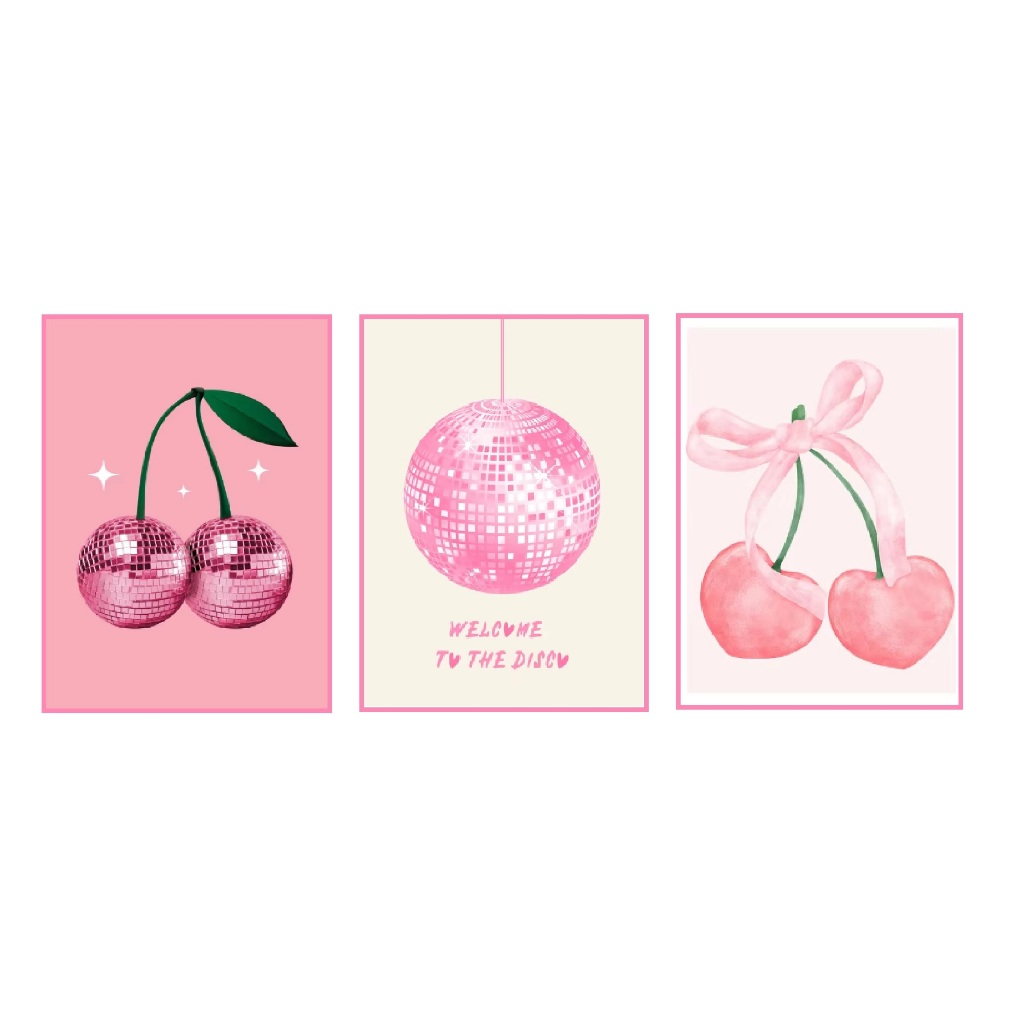Quadros decorativos Aquarela rosa preppy Girl room da moda (3 peças)