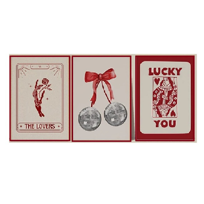 Quadros decorativos Moda Retro Wall Set Red Preppy coquet cherry (3 peças)