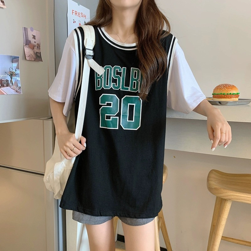 911FZYHM Algodão Puro Estilo Preppy Falso Duas Peças de Manga Curta Verão Solto Tamanho Grande Comprimento Médio Uniform
