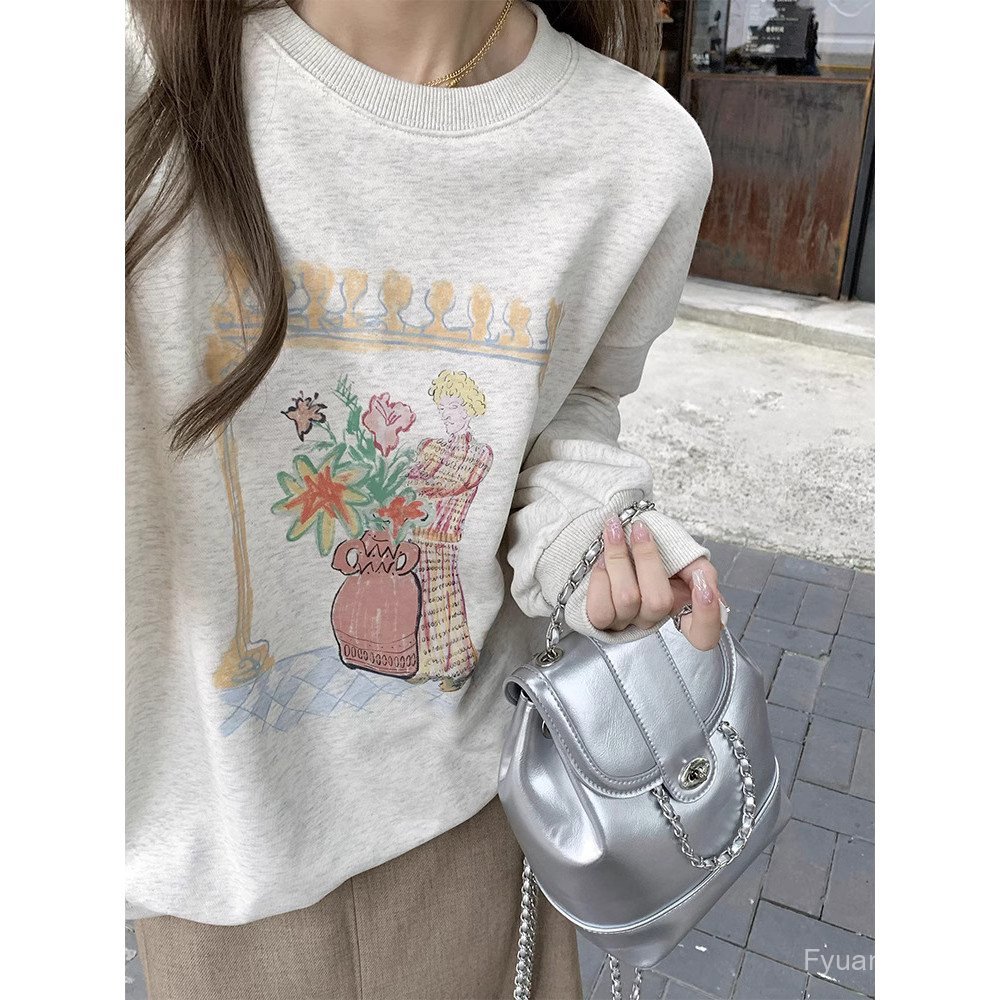 2024 outono inverno novo estilo sem capuz em torno do pescoço pulôver moletom jaqueta feminina estilo Preppy preguiçoso